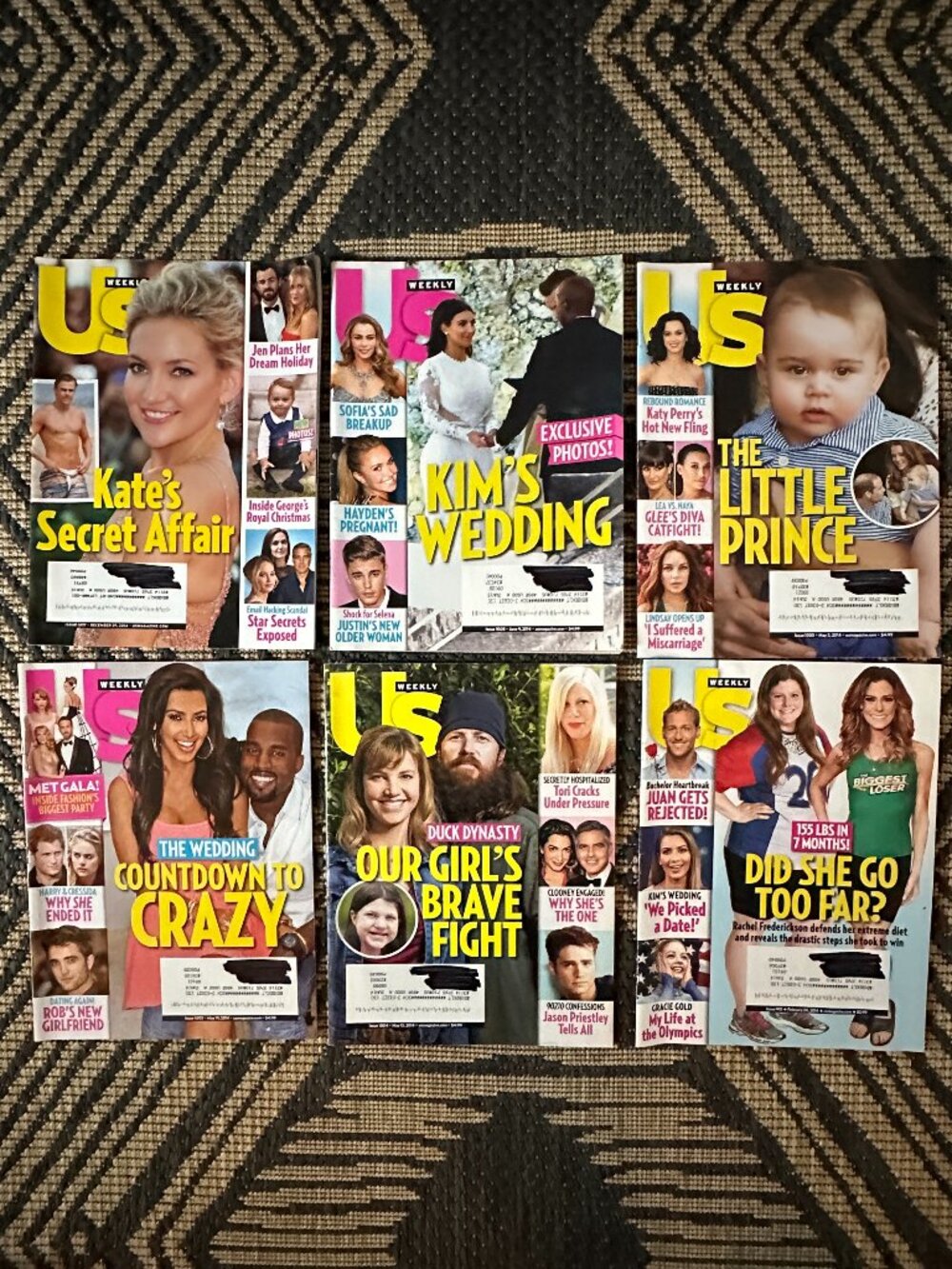 Vintage Lot of 6 US Weekly Magazines 2014 Celebrity Gossip Fashion Party Life